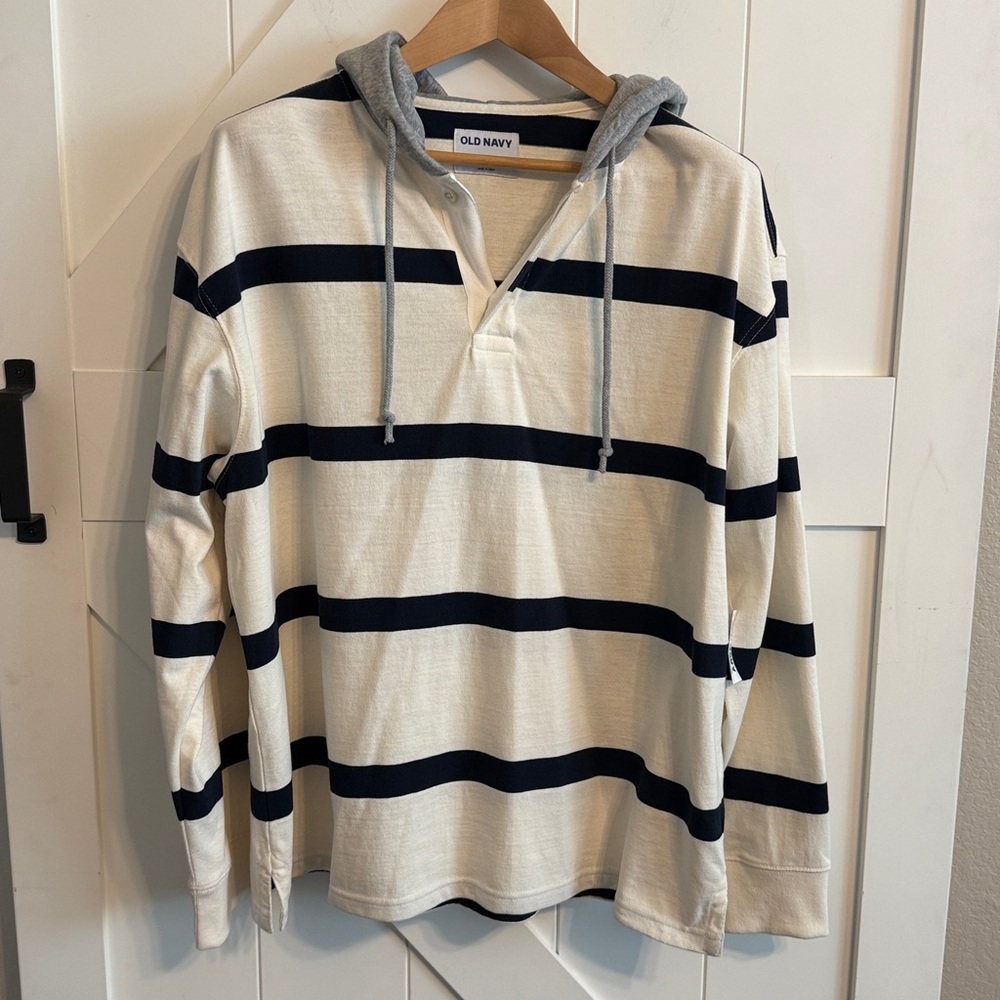 Old Navy Cream and Black Striped Hoodie. NEW.